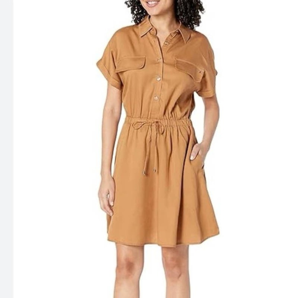TOMMY HILFIGER Women's Button Up Short Sleeve Drawstring Waist Dress Size 14